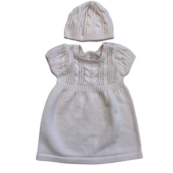 Cuddle Bear Collection Other - Cuddle Bear Collection Baby Girls Pink Cable Knit Sweater Dress and Hat Set 3-6M